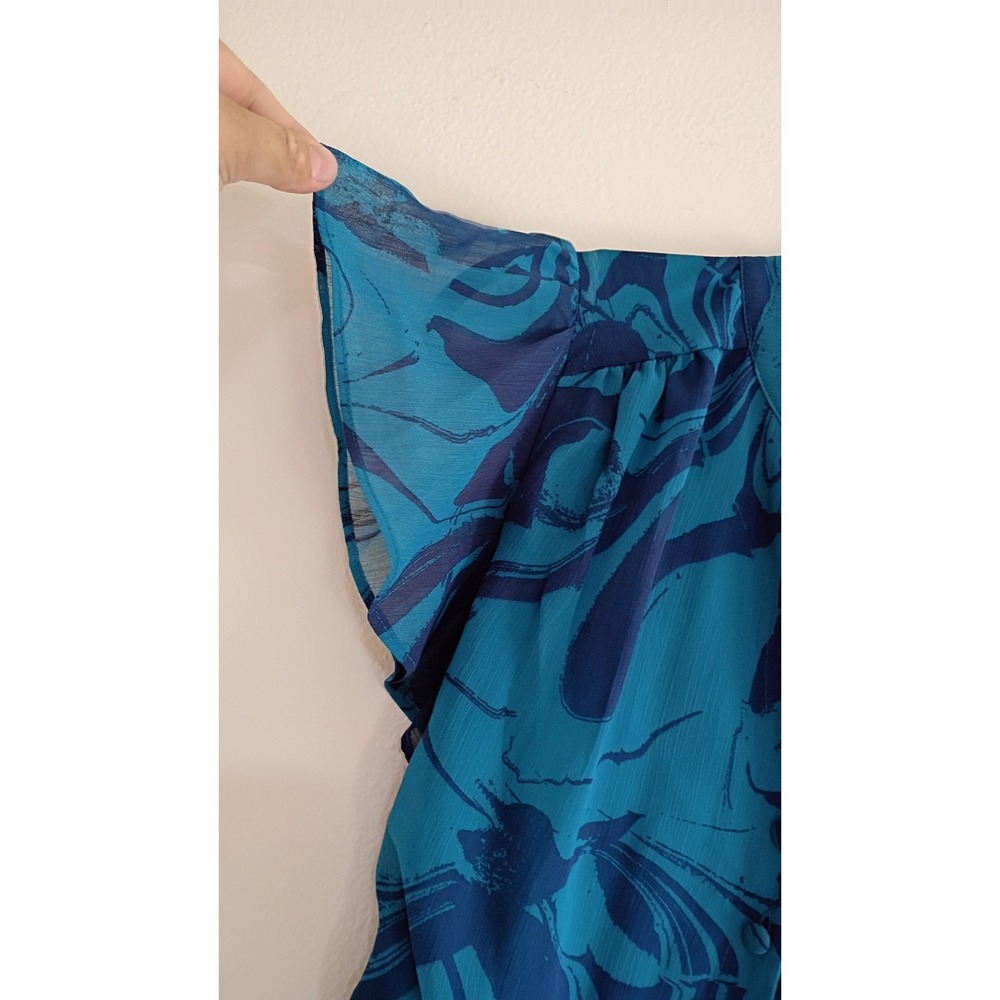 Taylor Teal Navy Blue Marble Print Tiered Maxi Dress Flutter Sleeve Sz 6 Cottage - Picture 6 of 7
